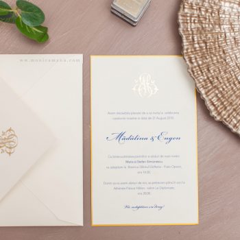 Invitație nunta eleganta cu plic alb sidefat - poza 2