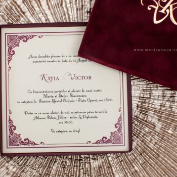 Invitație nunta în cutie catifea bordeaux - poza 3
