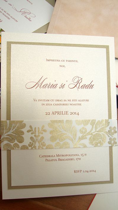 Invitatie nunta brocard auriu si ivoire - poza 6