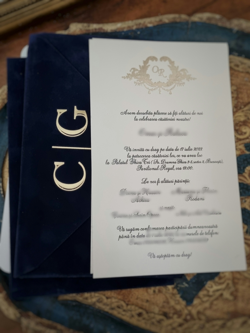 Invitatie nunta cu plic catifea albastru - poza 2