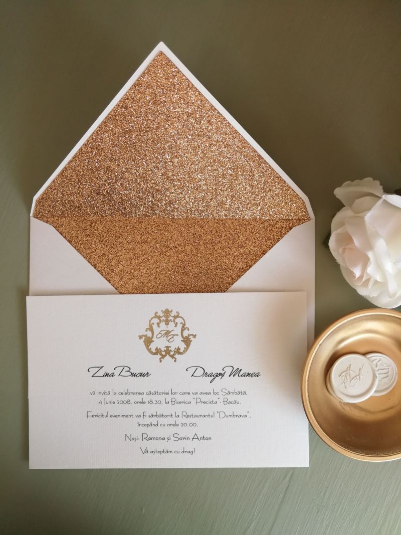 Invitatie nunta cu plic  glitter copper - poza 2