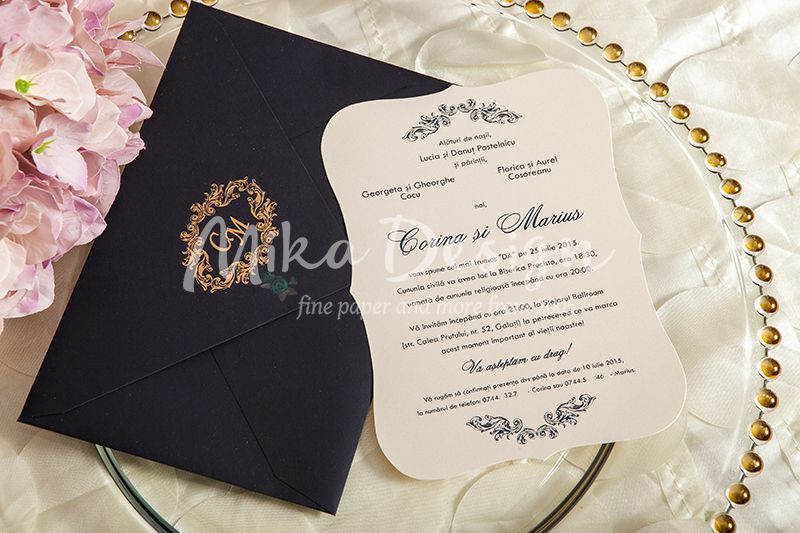 Invitatie nunta eleganta albastru cu auriu - poza 2