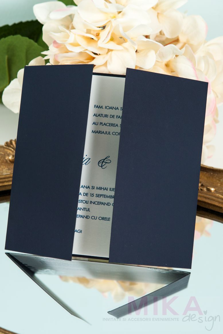 Invitatie nunta eleganta albastru cu argintiu - poza 2