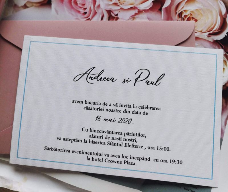 Invitatie nunta eleganta cu plic roz blush - poza 1