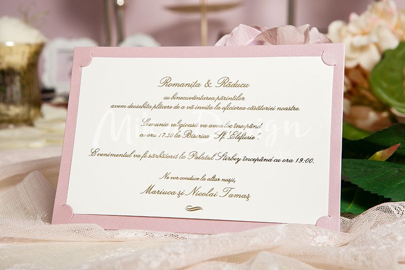 Invitatie nunta roz pudrat