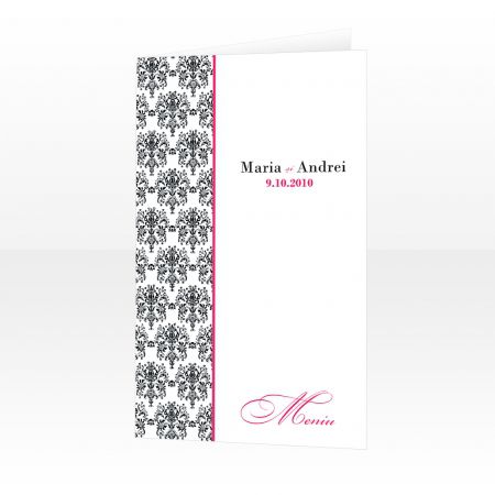 Meniu pentru nunta design damasc negru cu roz - poza 1