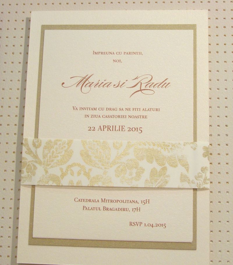 Invitatie nunta brocard auriu si ivoire - poza 7