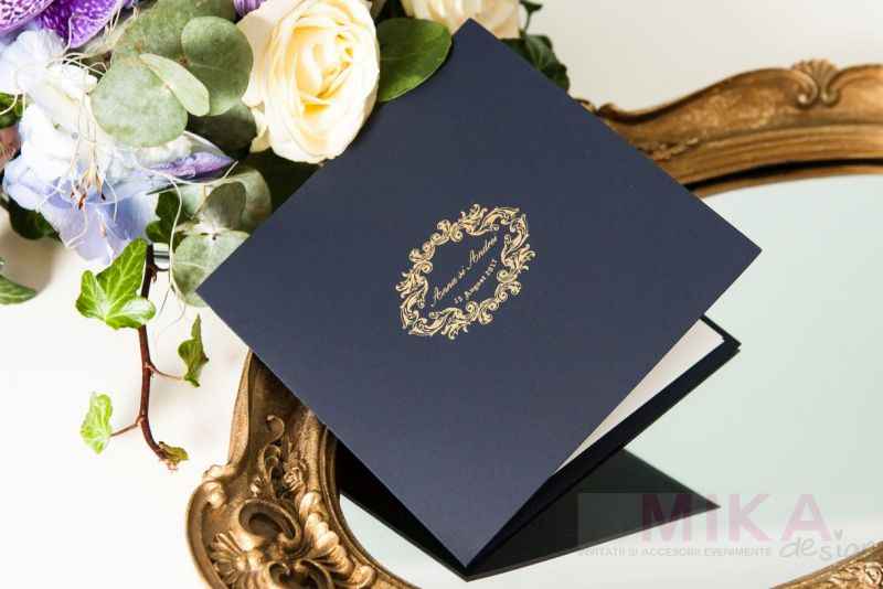 Invitatie nunta carton catifelat albastru - poza 2