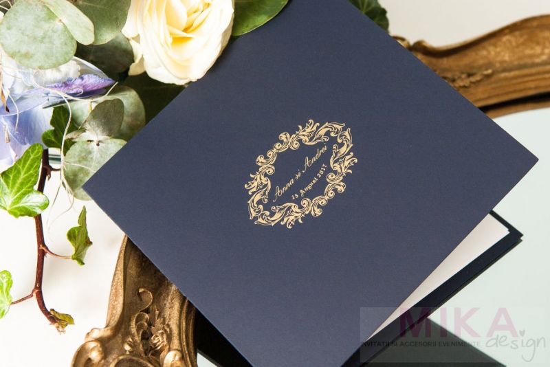 Invitatie nunta carton catifelat albastru - poza 1