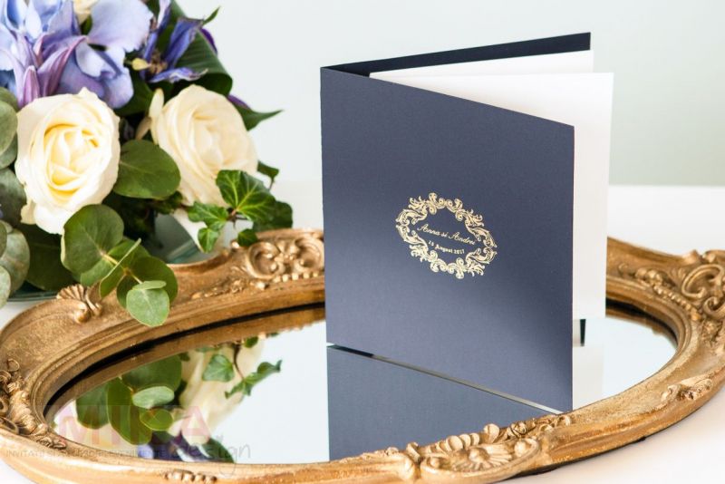 Invitatie nunta carton catifelat albastru - poza 5