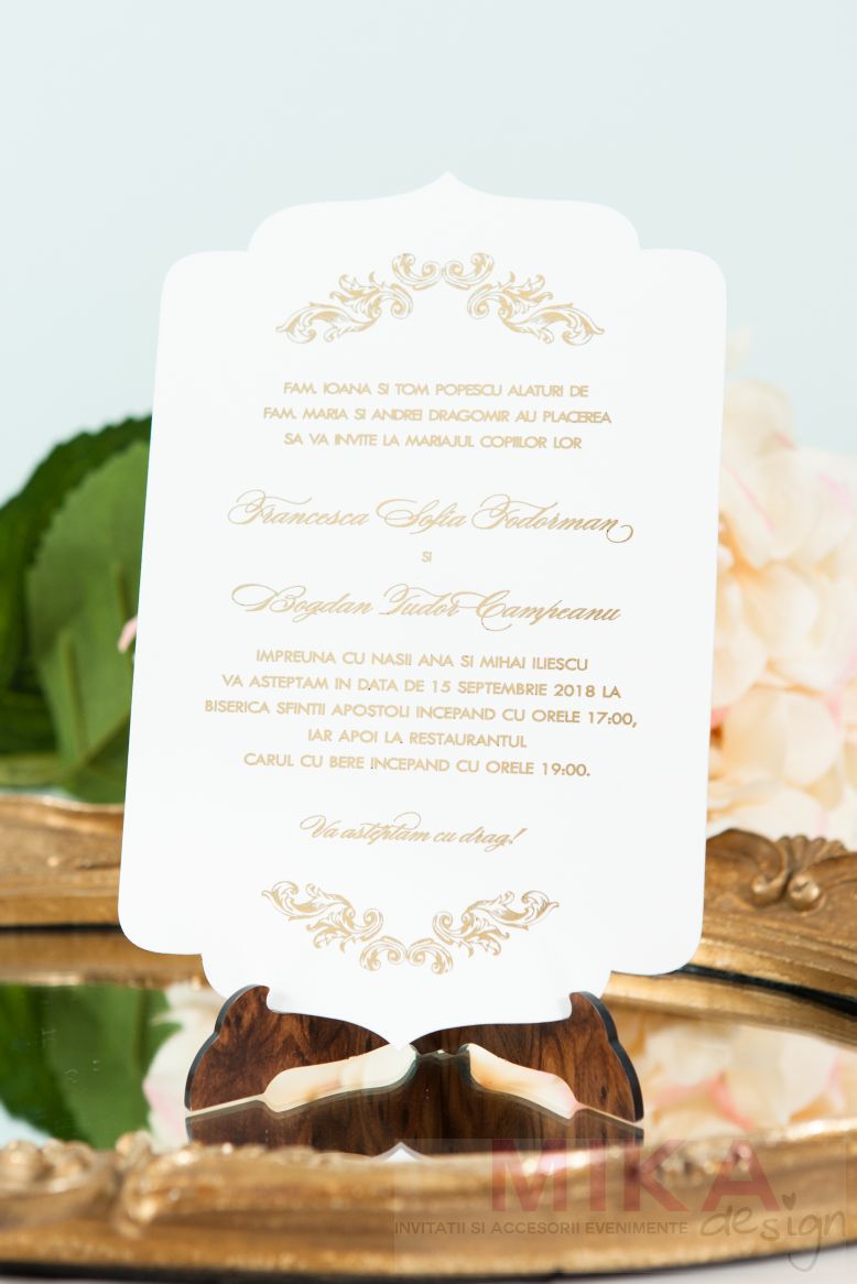 Invitatie nunta eleganta ivoire cu auriu - poza 2