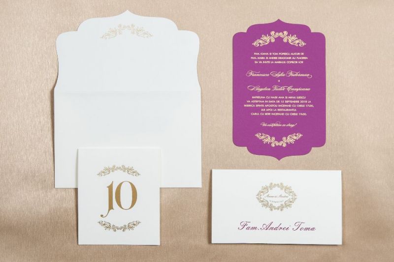 Invitatie nunta mov carton catifelat - poza 1