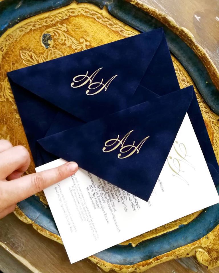 Invitatie nunta plic catifea albastra - poza 1