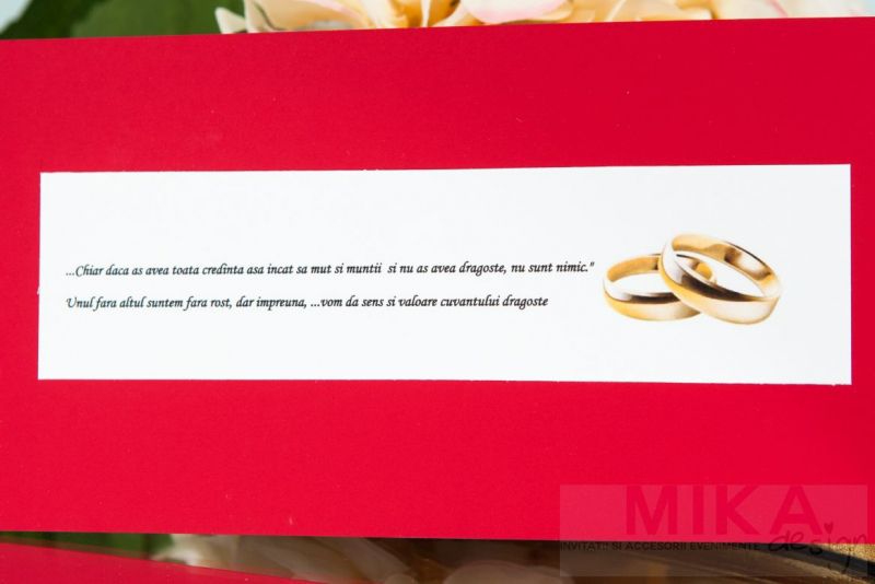 Invitatie nunta rosie cu verighete aurii - poza 3